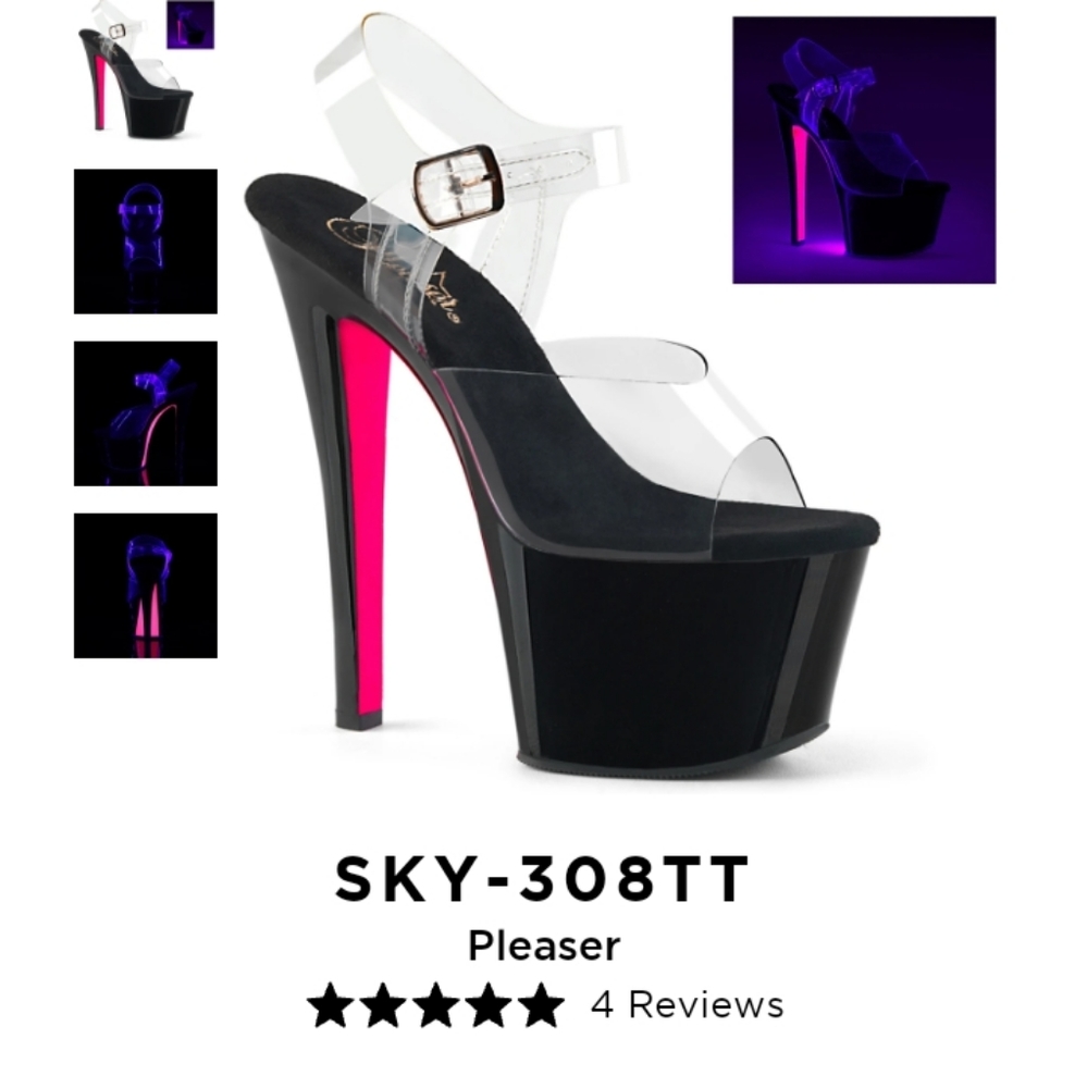 NEW PLEASER Dance Heels, Size 6- 7" Stripper Shoes Ankle Strap SKY-308TT